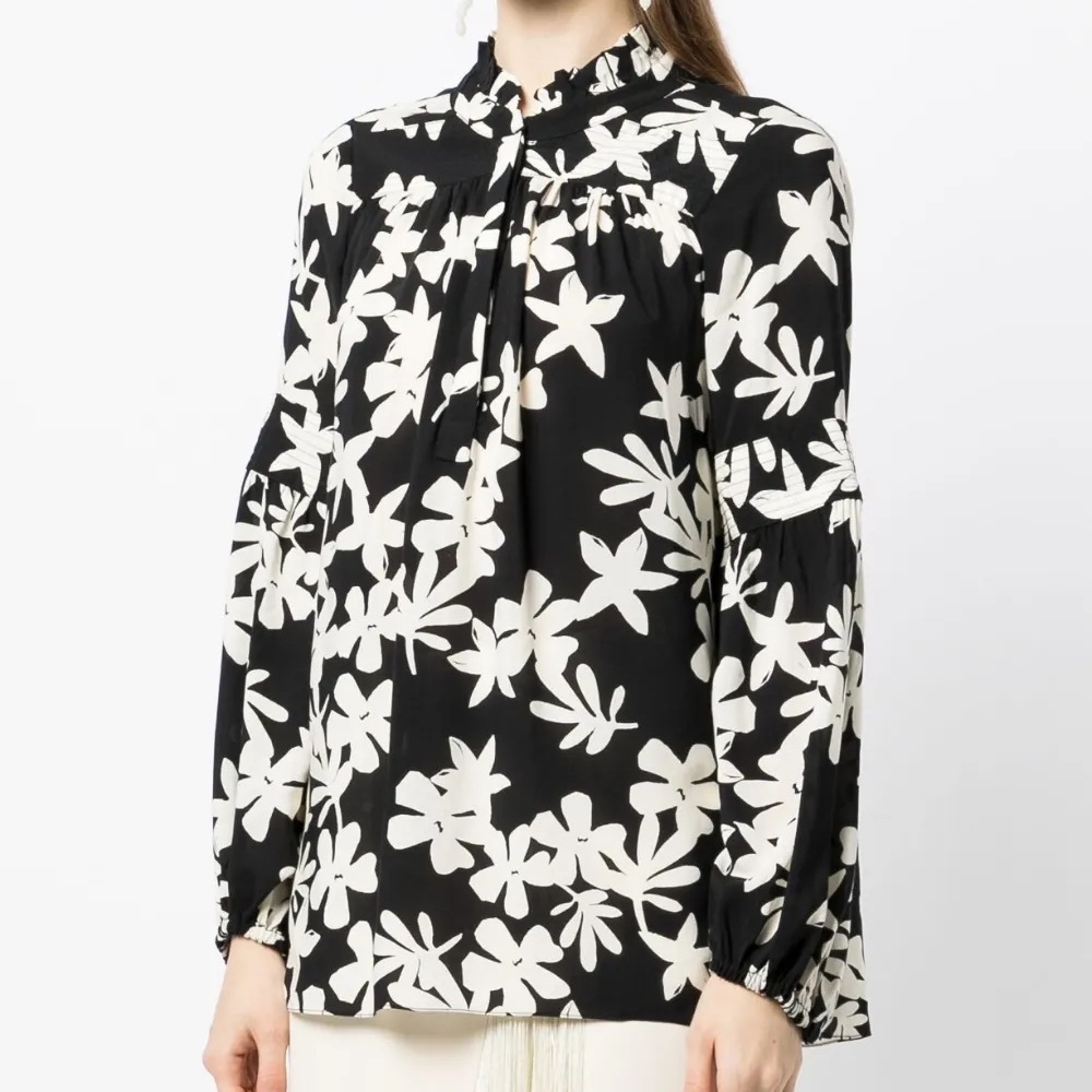 Lemlem Floral Printed Blouse Black & White Size Large NWOT
